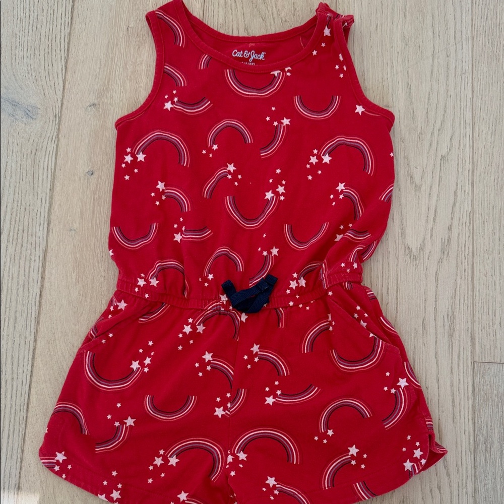 Cat & Jack Red Starry Rainbow Romper
